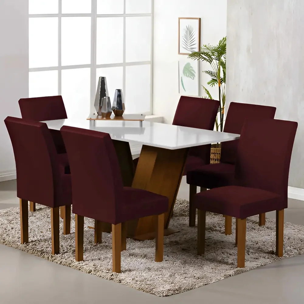 Kit com 10 Capas para Cadeira de Jantar na Cor Vinho Liso