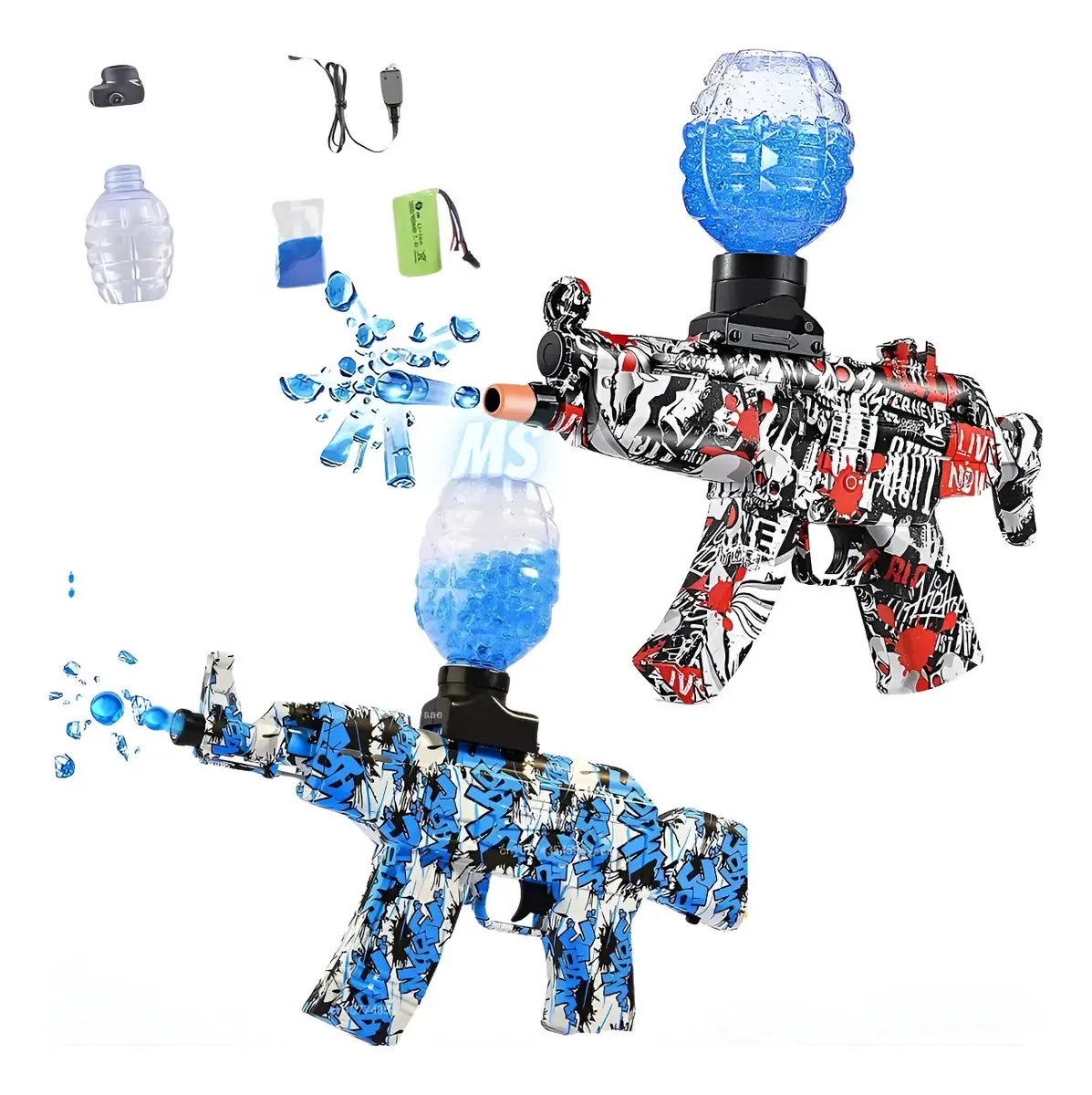 Arma Bolinha De Gel Automática POP Imports AK47 Camuflada Azul Vermelho