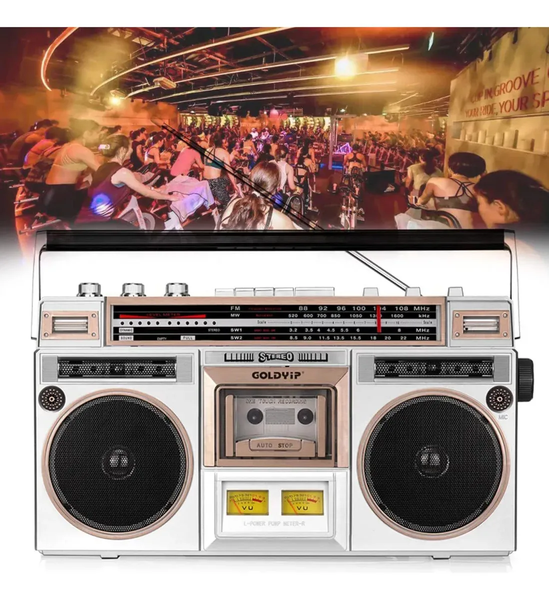 Gravador portátil Sanfag Cassette Boombox Alto-falantes clássicos de estilo retrô dos anos 80 com rádio AM/FM/SW1/SW2 para idosos/crianças
