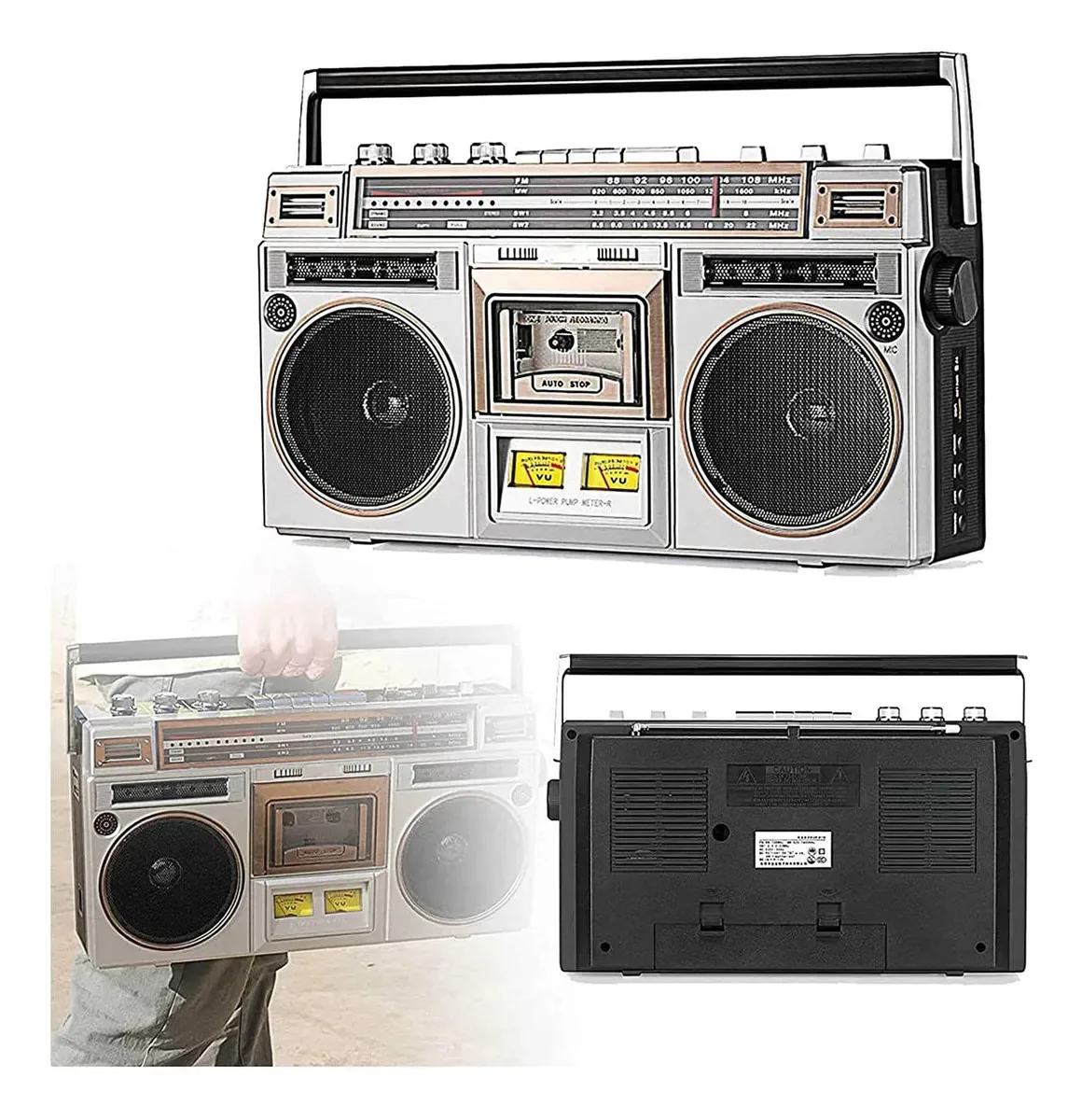 Gravador de rádio retrô Sanfag, toca-fitas Bluetooth portátil, com rádio AM/FM/SW1/SW2, alto-falante embutido, estilo retrô clássico dos anos 80, para idosos/crianças