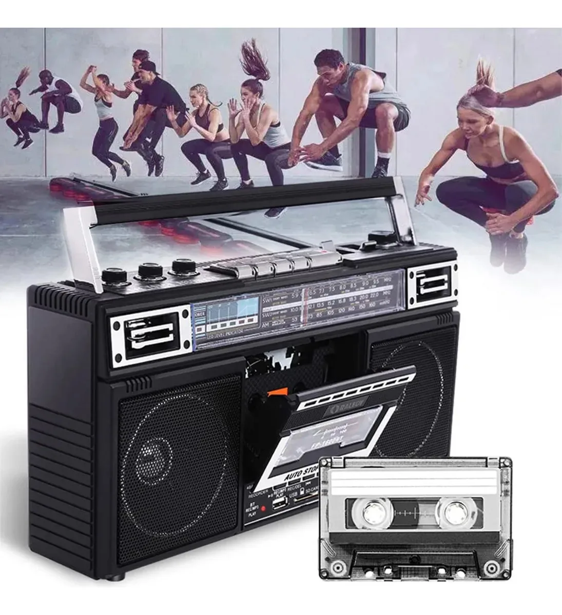 Gravador e reprodutor de cassetes de rádio portátil Sanfag, conversão de rádio MP3 Boombox para cassete, com três bandas AM/FM/Sw1-2, estilo retrô clássico dos anos 80