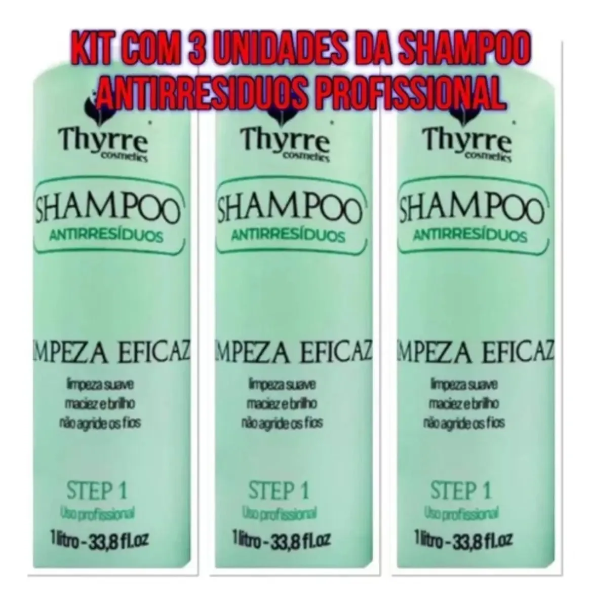 Kit 3 Unidade Shampoo Antirresíduos Limpeza Profunda Thyrre
