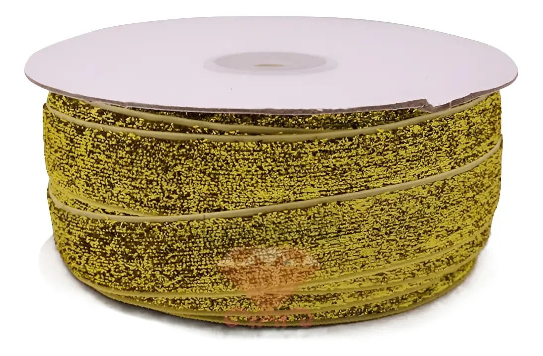 Fita Lurex Com Glitter 20mm Rolo Com 22 Metros - Armarinho Cor Dourado