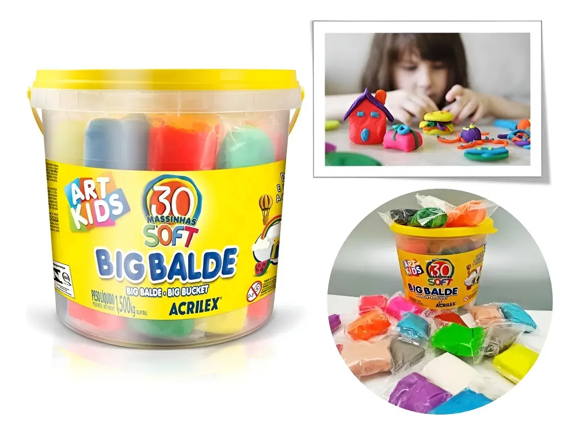 Massa Modelar Art Kids Big Balde 30 Massinhas Sortidas 1.5Kg