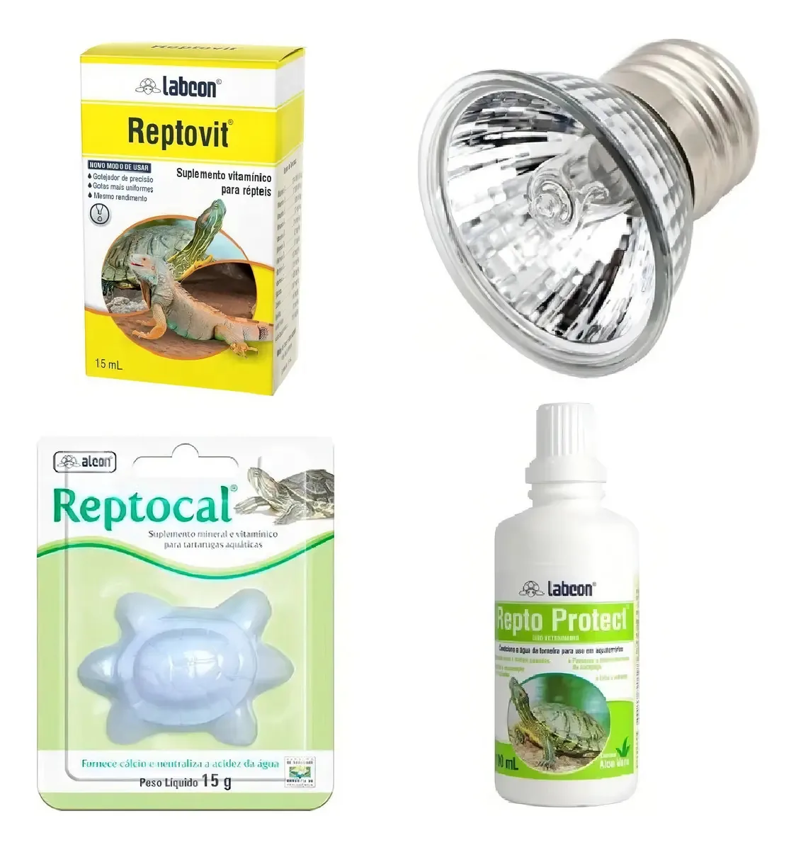 Kit Tartaruga Lâmpada Uva Uvb 3.0 Alcon Suplemento Repteis 50w 220v