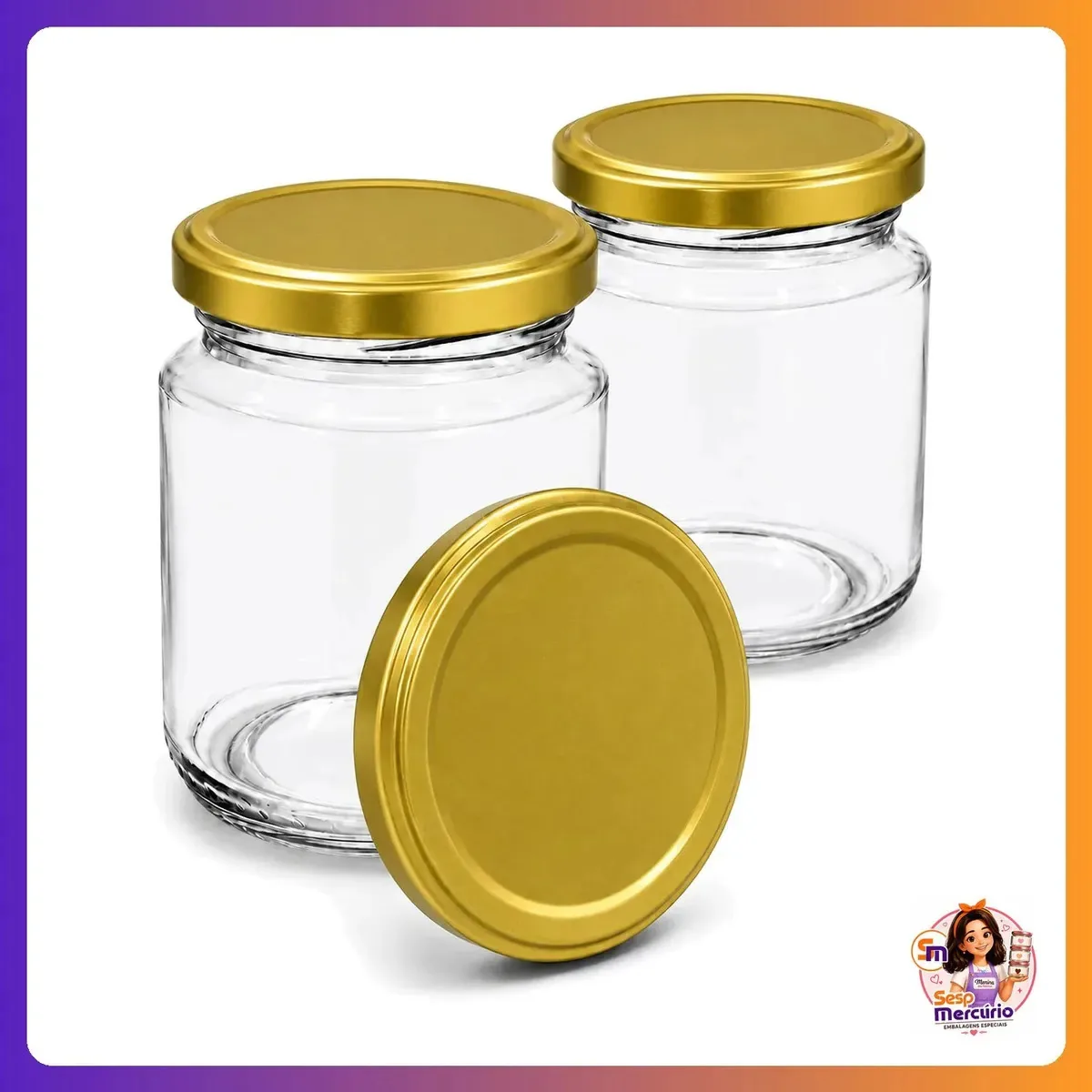 Kit 12 Potes De Vidro Belém 240ml Nadir Figueiredo Tampas Metálicas E Lacres Para Geleias Doces Conservas Cor Dourado Glass Vetro