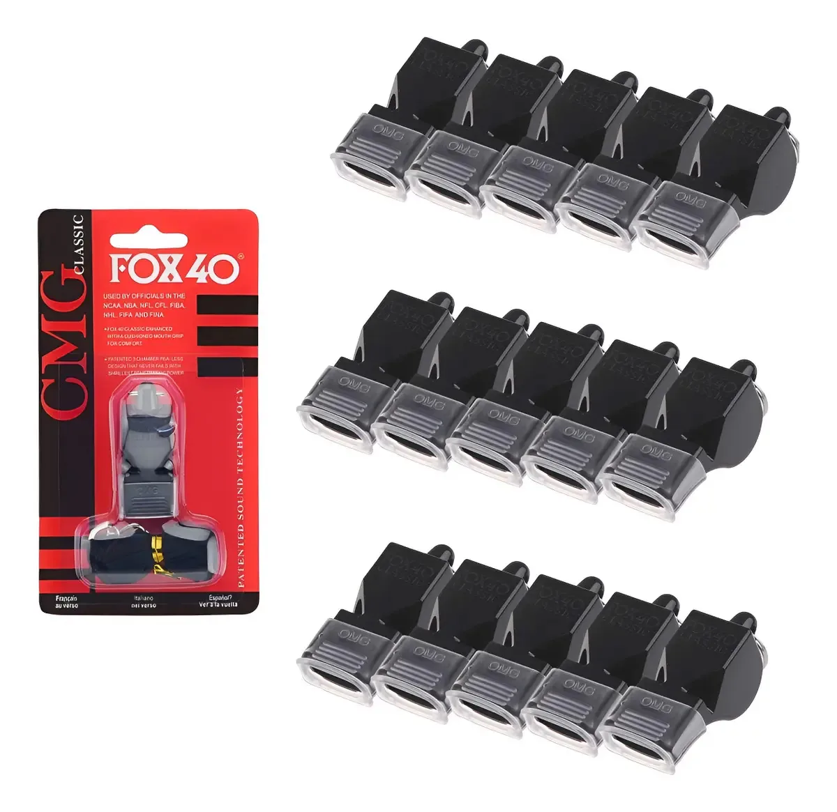 Kit 15 Apitos Classic Profissional Esportivo Juiz Fox Preto Preto