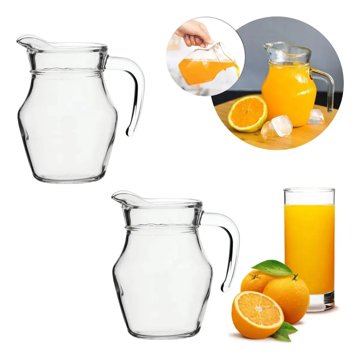 Kit 2 Jarras de Vidro com Alça para Sucos e Água 500 mL Transparente