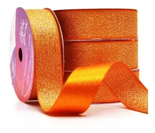 Fita Cetim C/lurex 10m 22mm Laranja