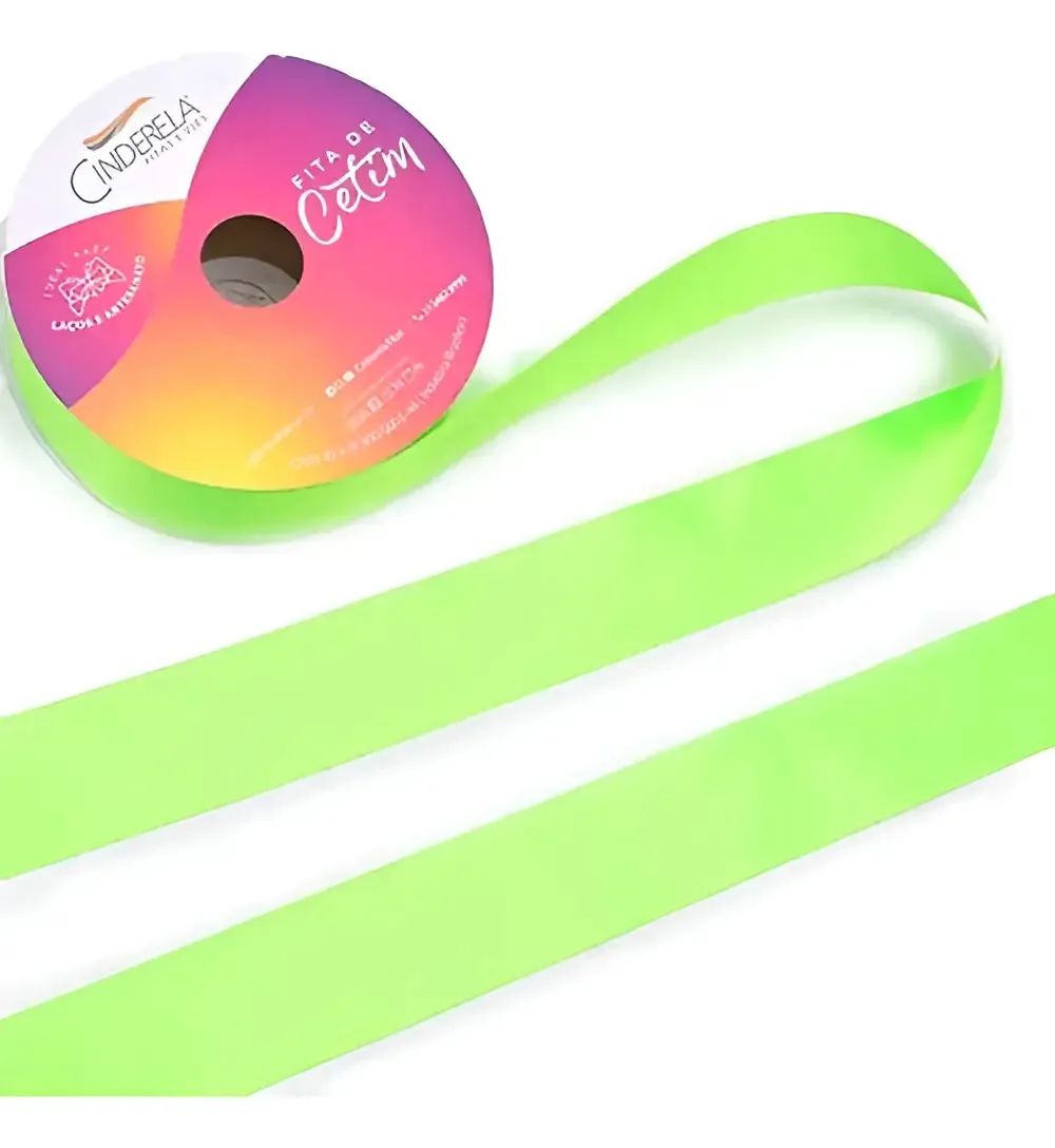 Fita Cetim Nacional 10mm C/50 Metros Artesanato Casamento Cor Fita De Cetim Verde Fluor Fita De Cetim Lisa
