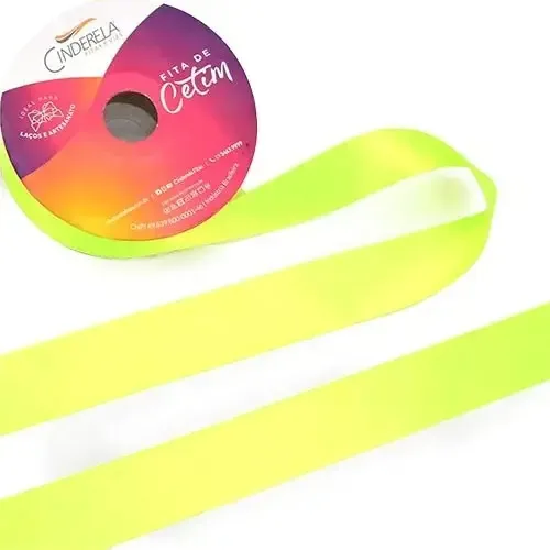 Fita de Cetim Cinderela Lisa Amarelo Fluor 22mm x 50m Artesanato