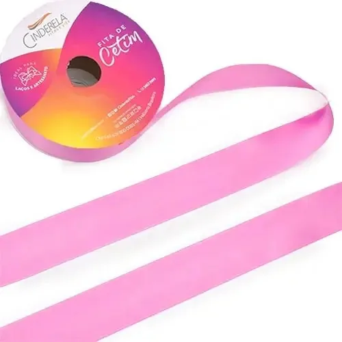 Fita Cetim Nacional 38mm C/50 Metros Artesanato Casamento Cor Fita De Cetim Rosa Fluor Fita De Cetim Lisa