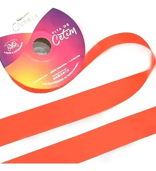 Fita Cetim Nacional 22mm C/50 Metros Artesanato Casamento Cor Fita De Cetim Laranja Fluor Fita De Cetim Lisa