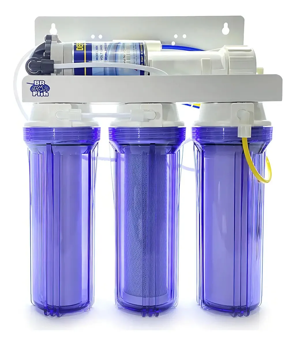 Filtro Osmose Reversa BR Fish 50 GPD com Bomba Pressurizada Transparente