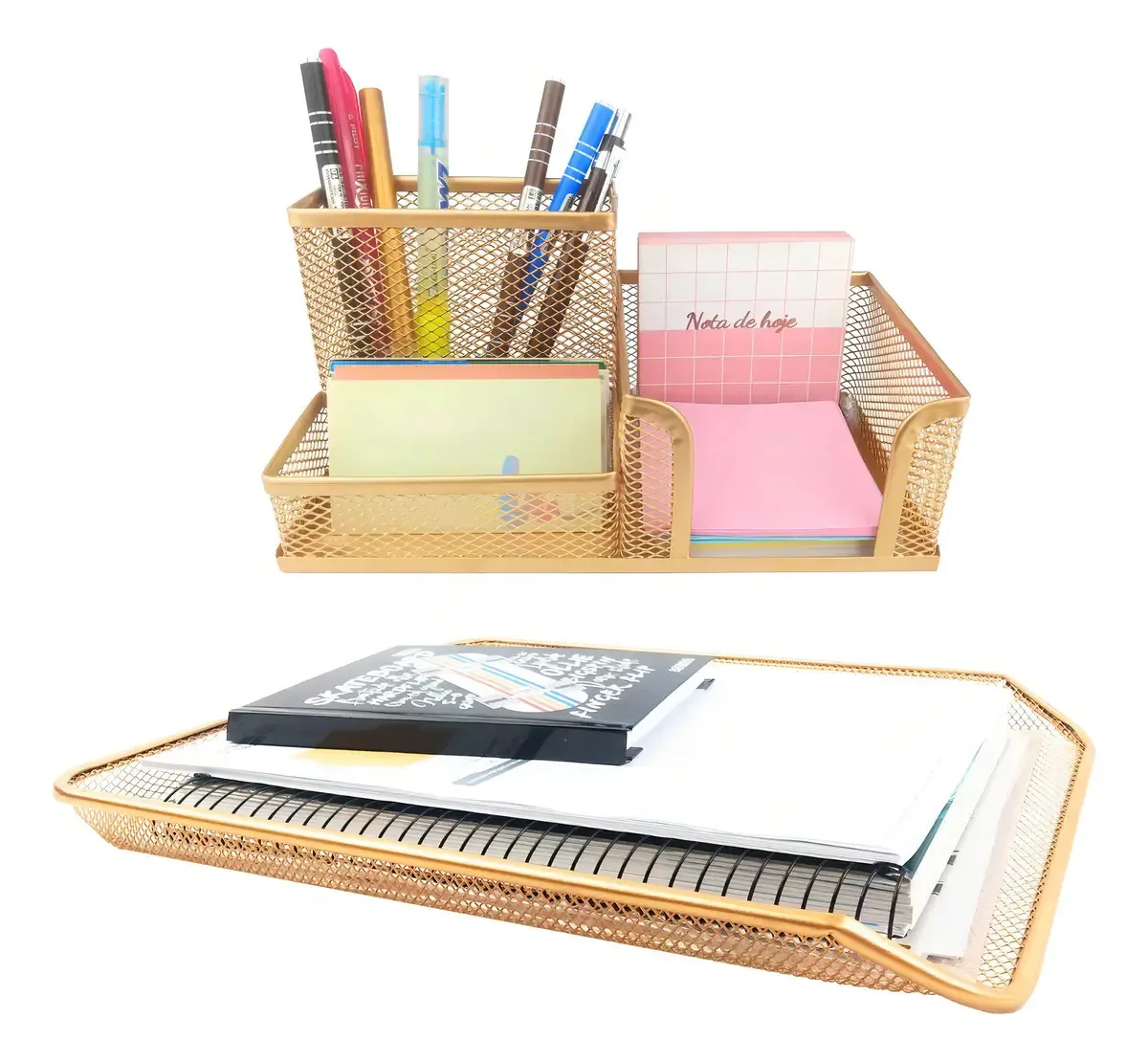 Kit Escritório Dourado Ouro Organizador 4x27,5x35cm Metal