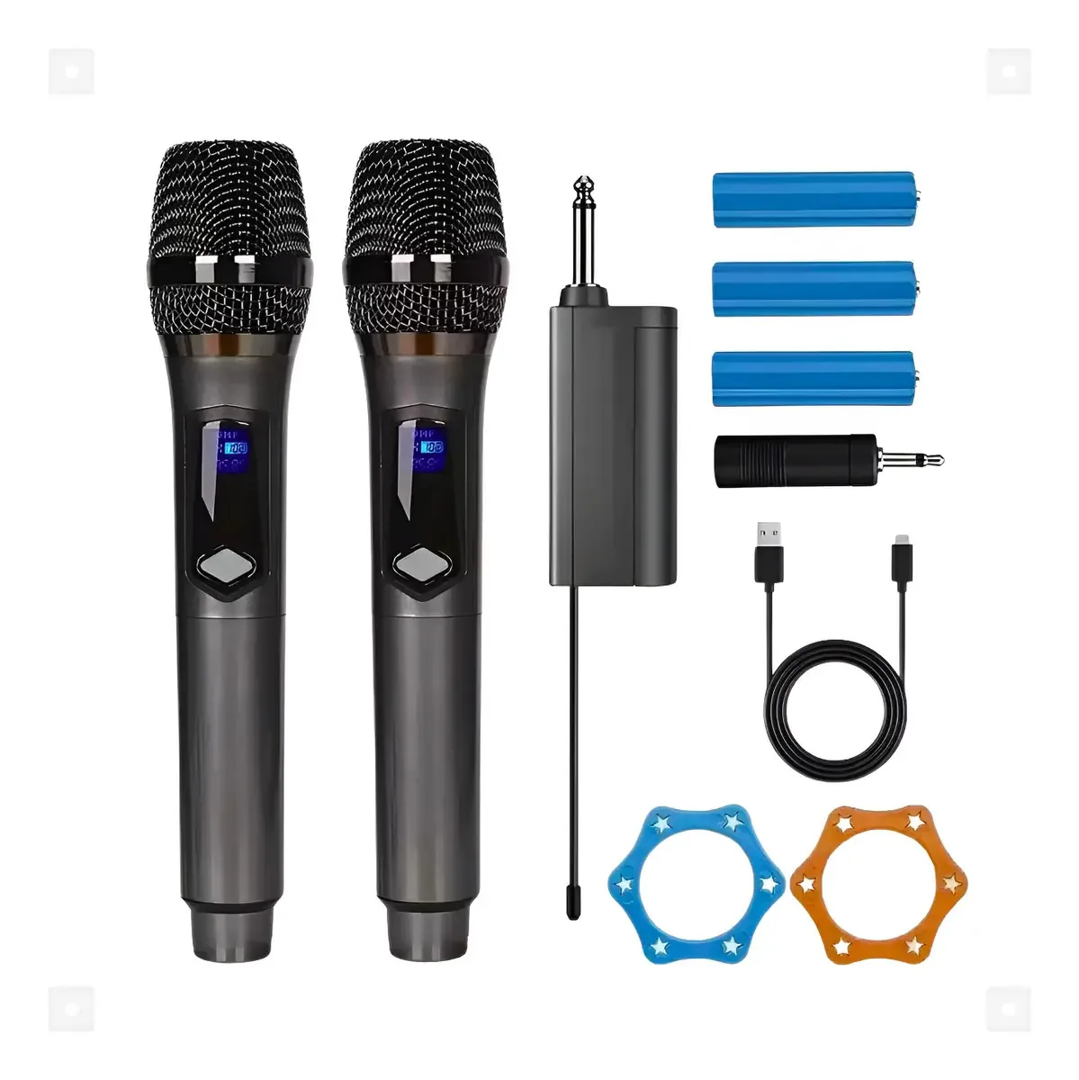 Kit 2 Microfones Sem Fio Profissional Dinâmico Recarregável Cor Preto