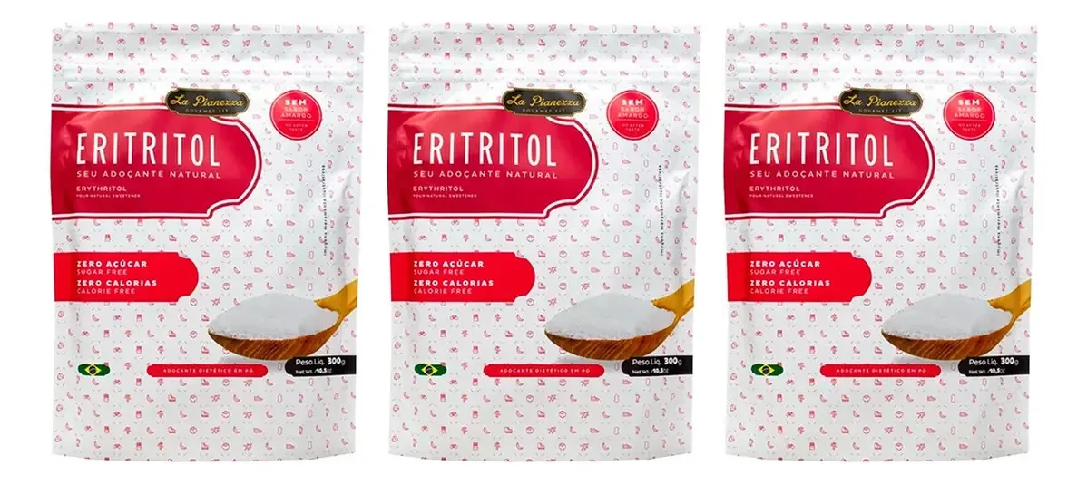 Kit 3 Eritritol Adoçante Natural Sem Açúcar La Pianezza 300g