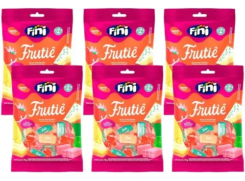 Kit 6 Bala Mastigável Mix Sobremesas Frutiê Vegana Fini 70g