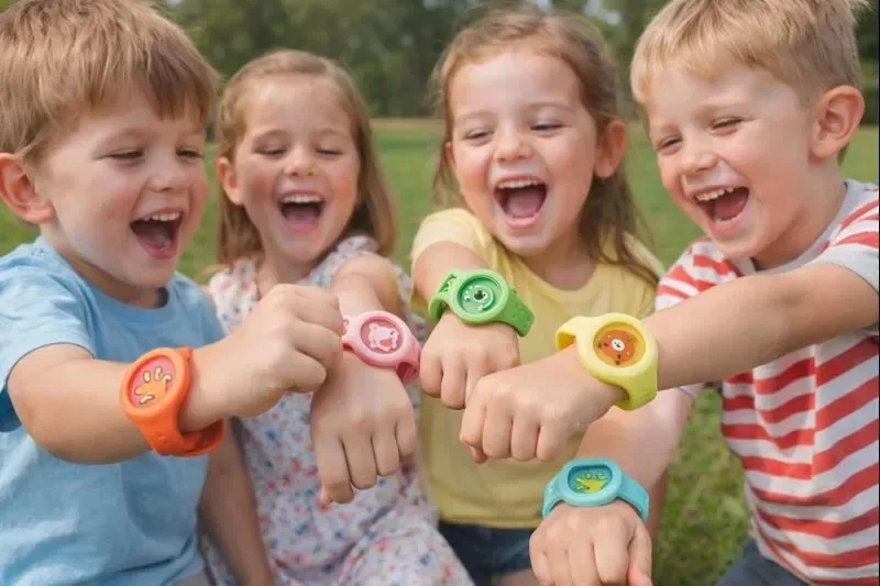 Pulseira Relógio Repelente Citronela Animais Coloridos Verde-claro