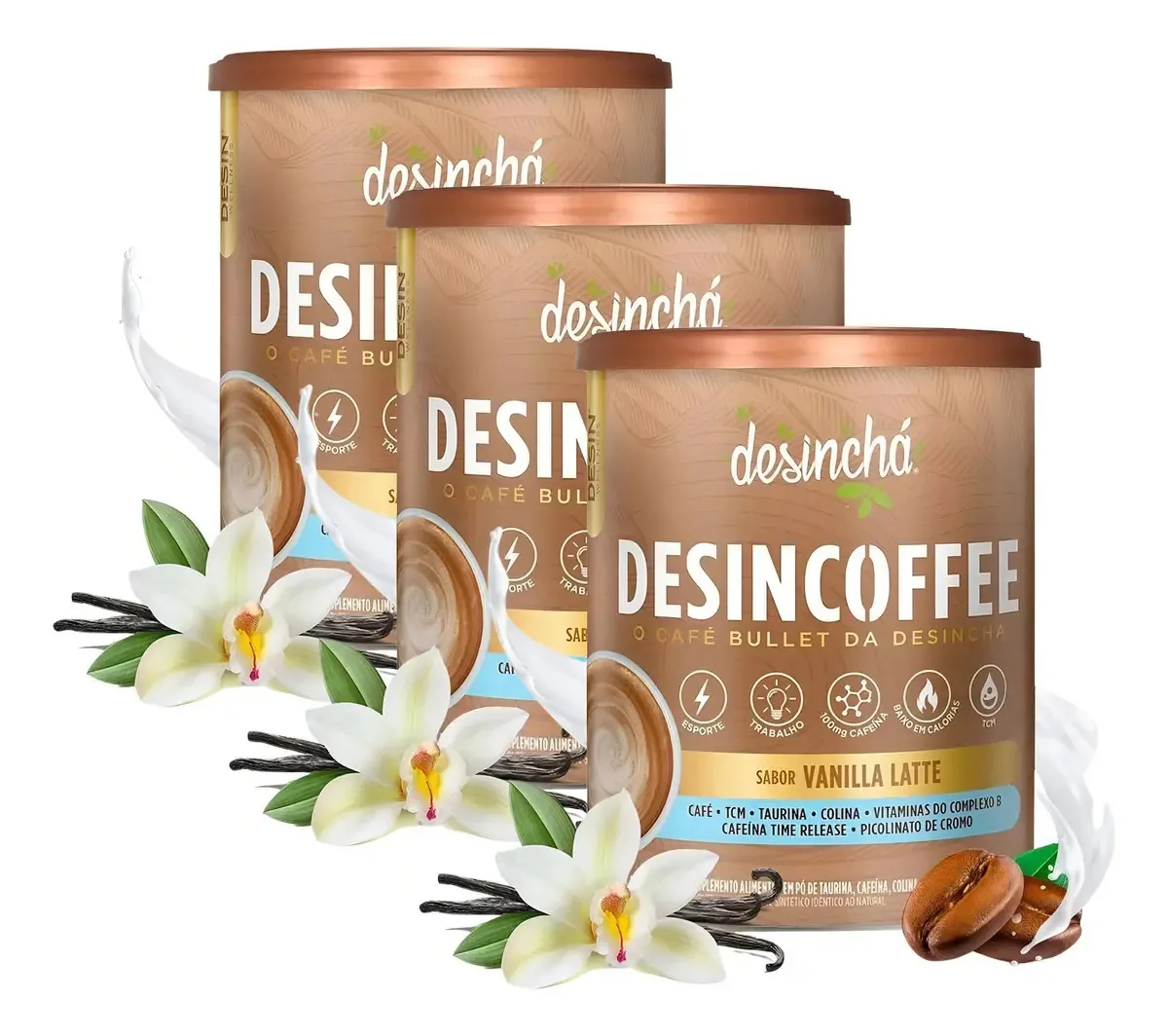 3x Desincoffee Café Termogênico 220g Vanilla Latte