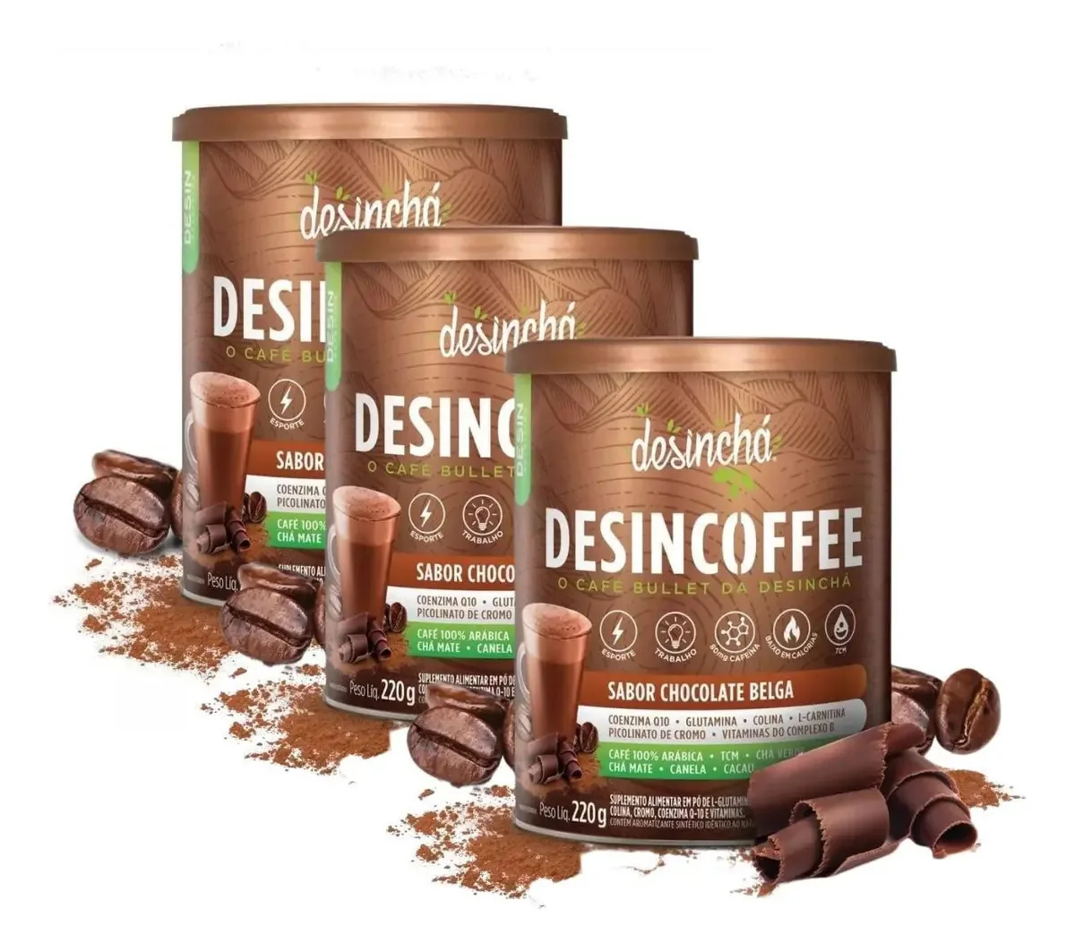3x Desincoffee Café Termogênico 220g Chocolate Belga