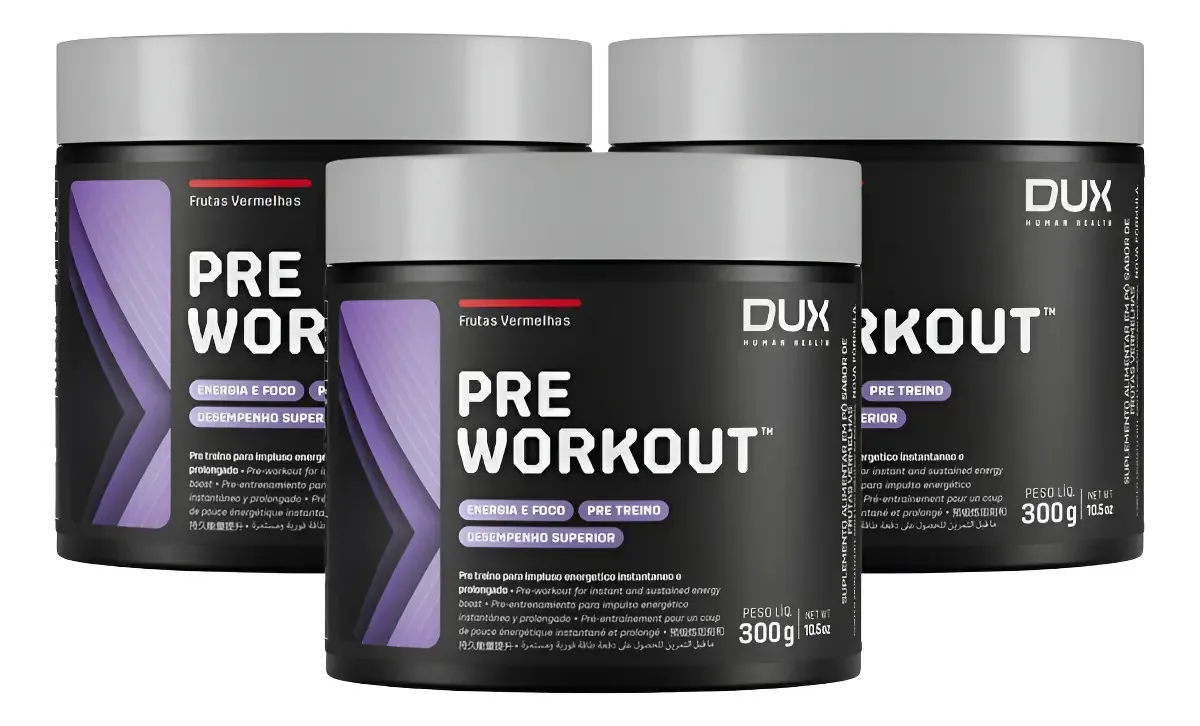3x Pré Treino Pre Workout Dux Frutas Vermelhas 300g