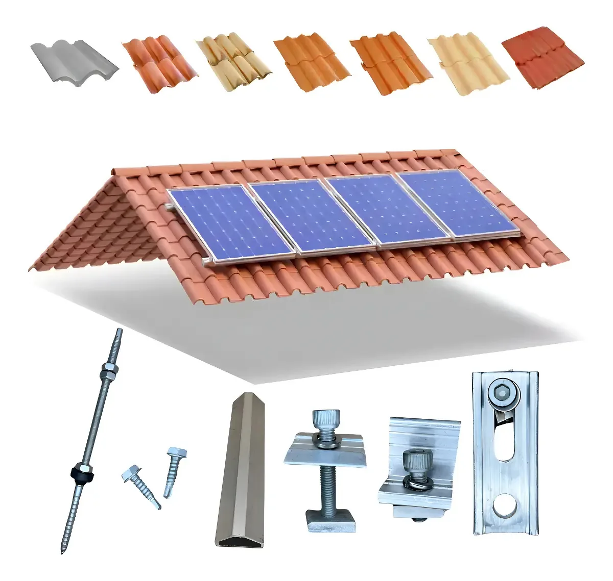 Kit Fixação Estrutura para 4 Placas Solares Telhado GB Eletrica