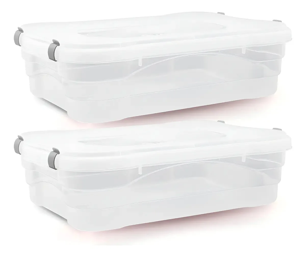 Kit 2 Caixas Organizadoras 23L Plástico c/ Tampa e Travas Jaguar Utilidades