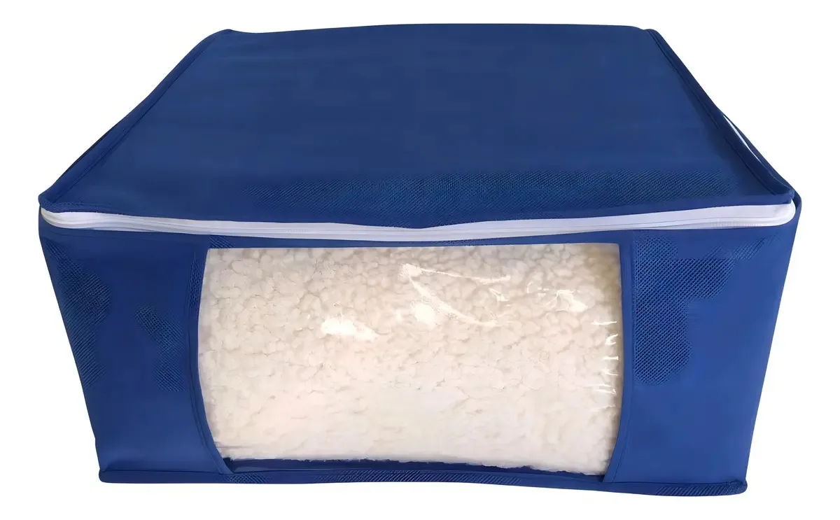 Organizador De Edredom Roupa Cama Multiuso Azul Com Visor