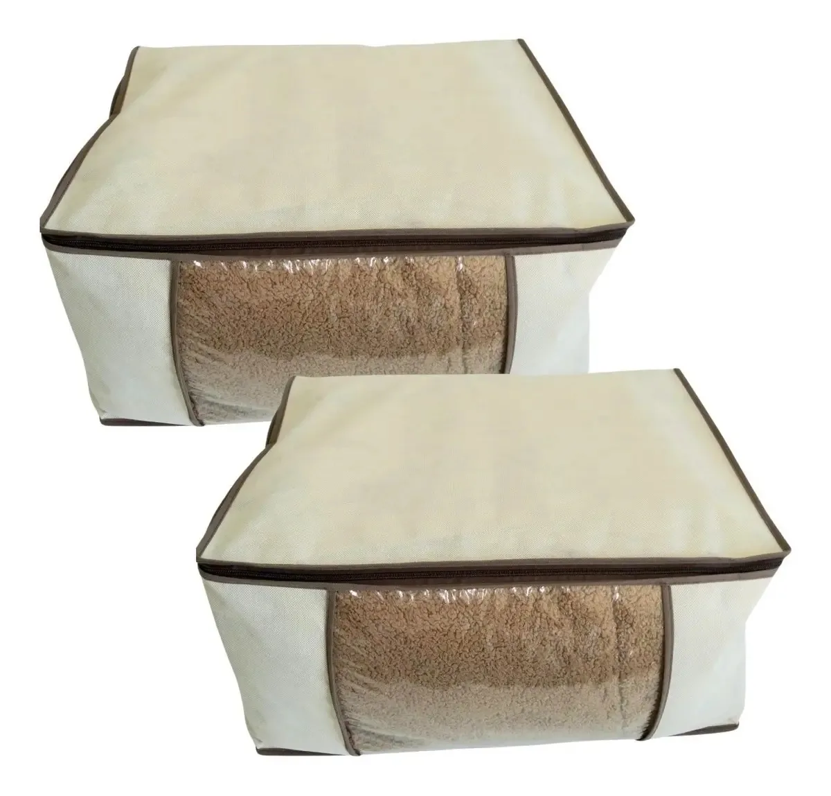 Kit 2 Organizador De Edredom Roupa Cama Multiuso Bege Visor