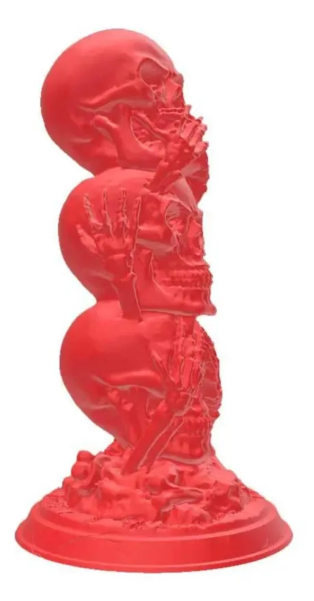 Caveira Tripla Não Ouço Não Falo Não Vejo Decoração 3d