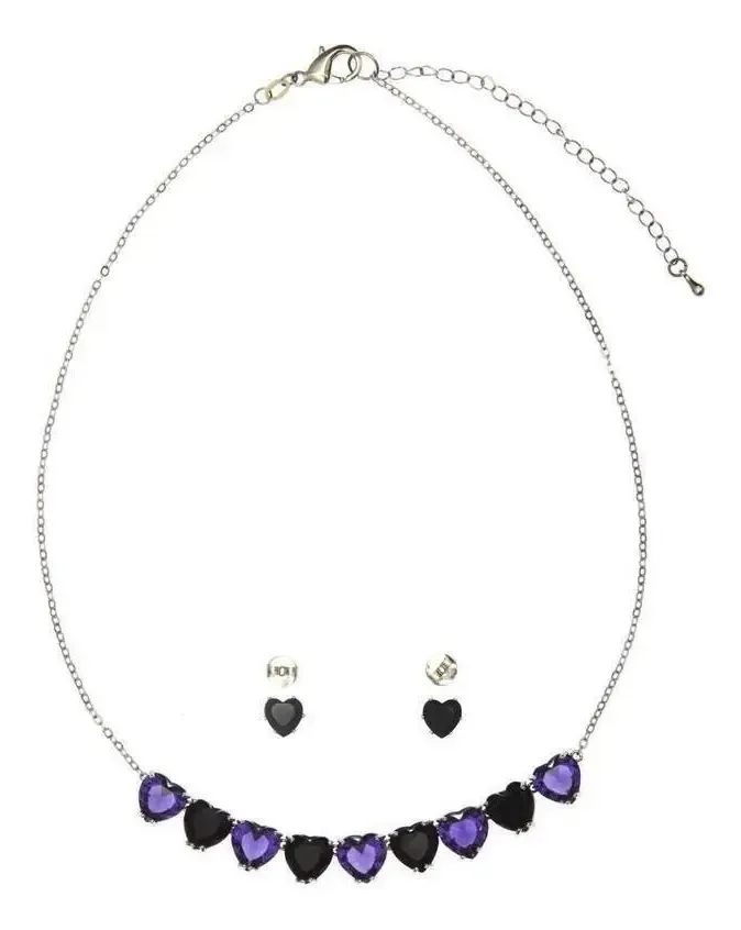 Conjunto Cassia Colar E Brinco Corações Zirconia Tanzanita
