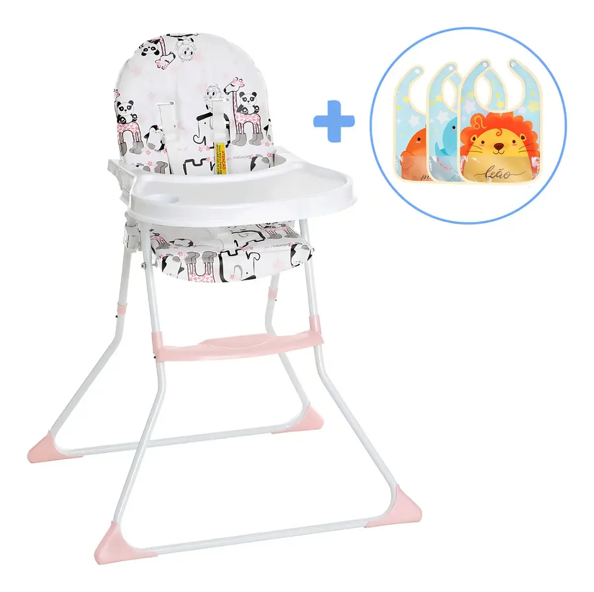 Cadeira De Alimentação Bebê Nick Zoo Galzerano + Babador Cor Multicolor