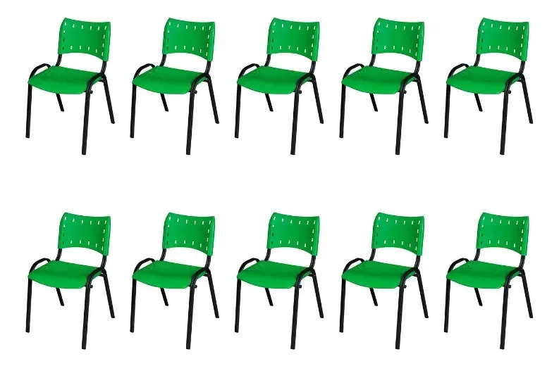 Kit 10 Cadeiras Iso Empilhável Igreja Sorveteria Recepção Cor Verde