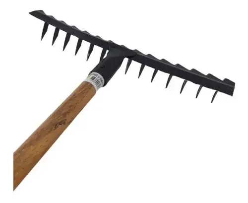Ancinho Rastelo 14 Dentes Reforçado Forjado Com Cabo Madeira Angelim Leve Pintura Eletrostática Afiado Tarza Ciscador Engaço Para Jardim