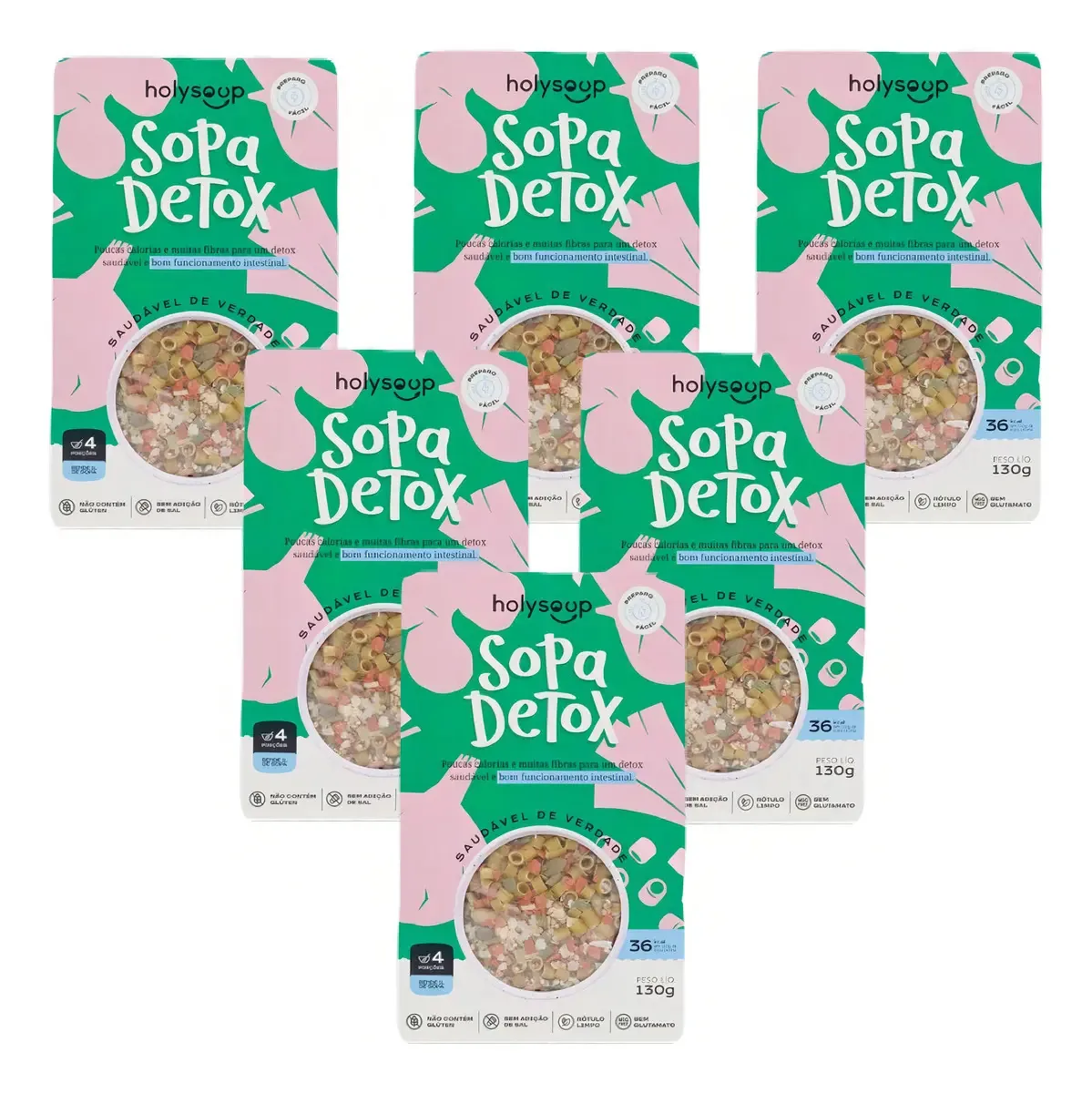 6x Sopa Detox Sem Glúten - Holysoup - 130g