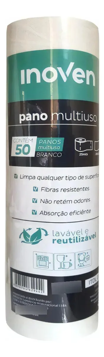 150 Panos Perfex Multiuso Branco 28x50cm - 3 Rolos De 50 Und