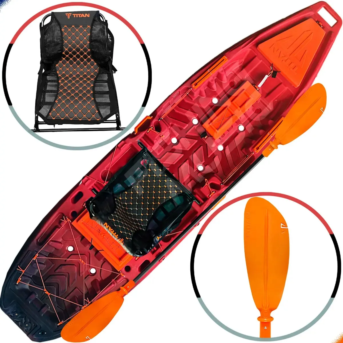 Caiaque De Pesca Ares Titan + Cadeira Confort E Remo Cor Vulcano