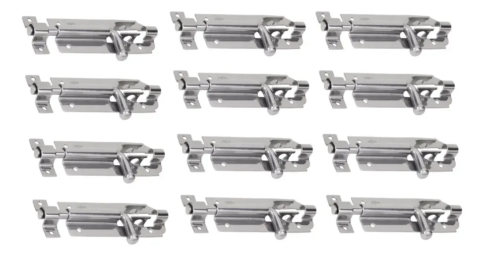 Cx 12 Fechos Trinco Fio Redondo 124,7x38,2 | Inox Resistente Cor Inox Polido