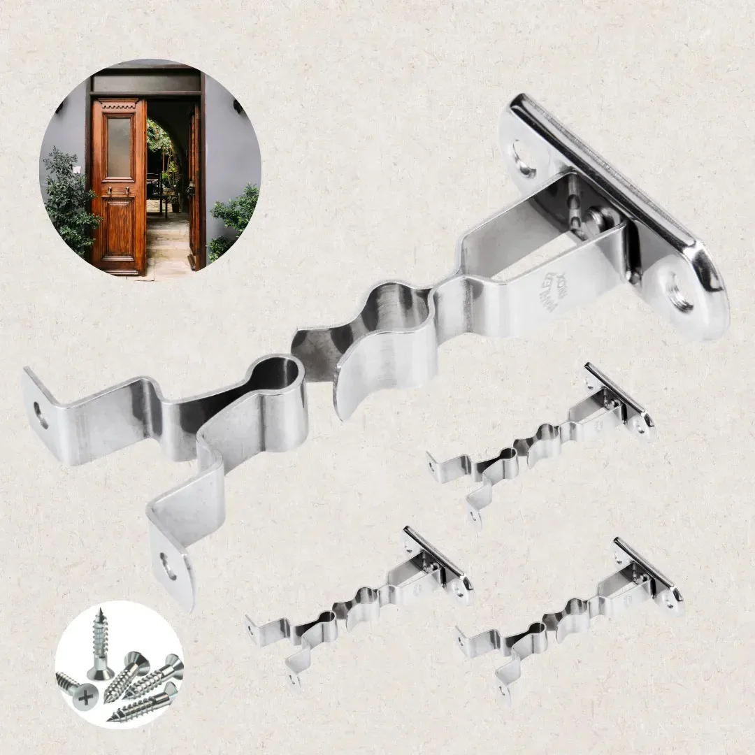 Kit 4 Un. Calços/travas De Porta Inox 304 Fixação Parede Acabamento Polido Forma Fixação em Madeira