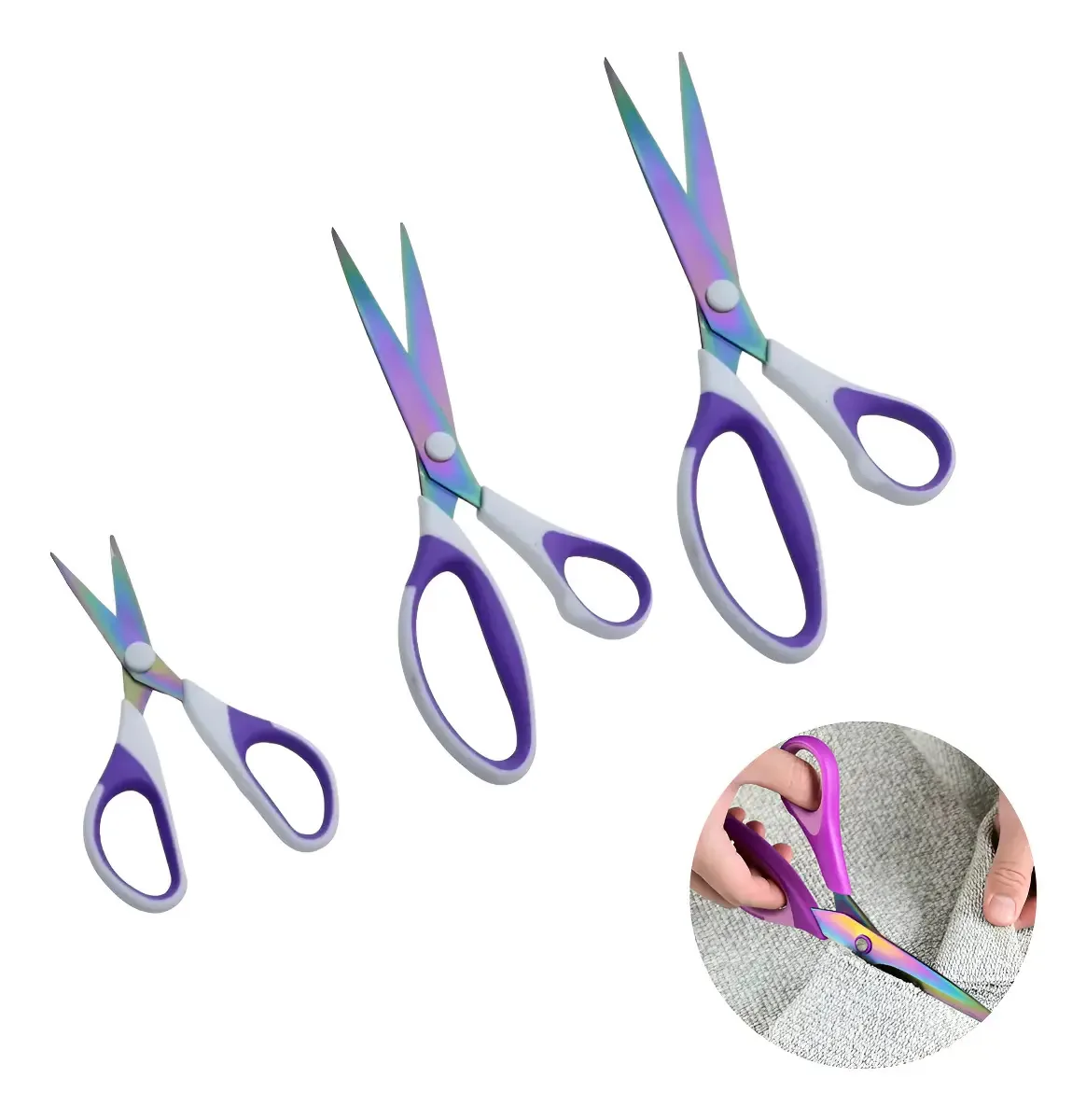 Kit 3 Tesouras Titanium Rainbow Westman Costura Bordado Multicoloridas
