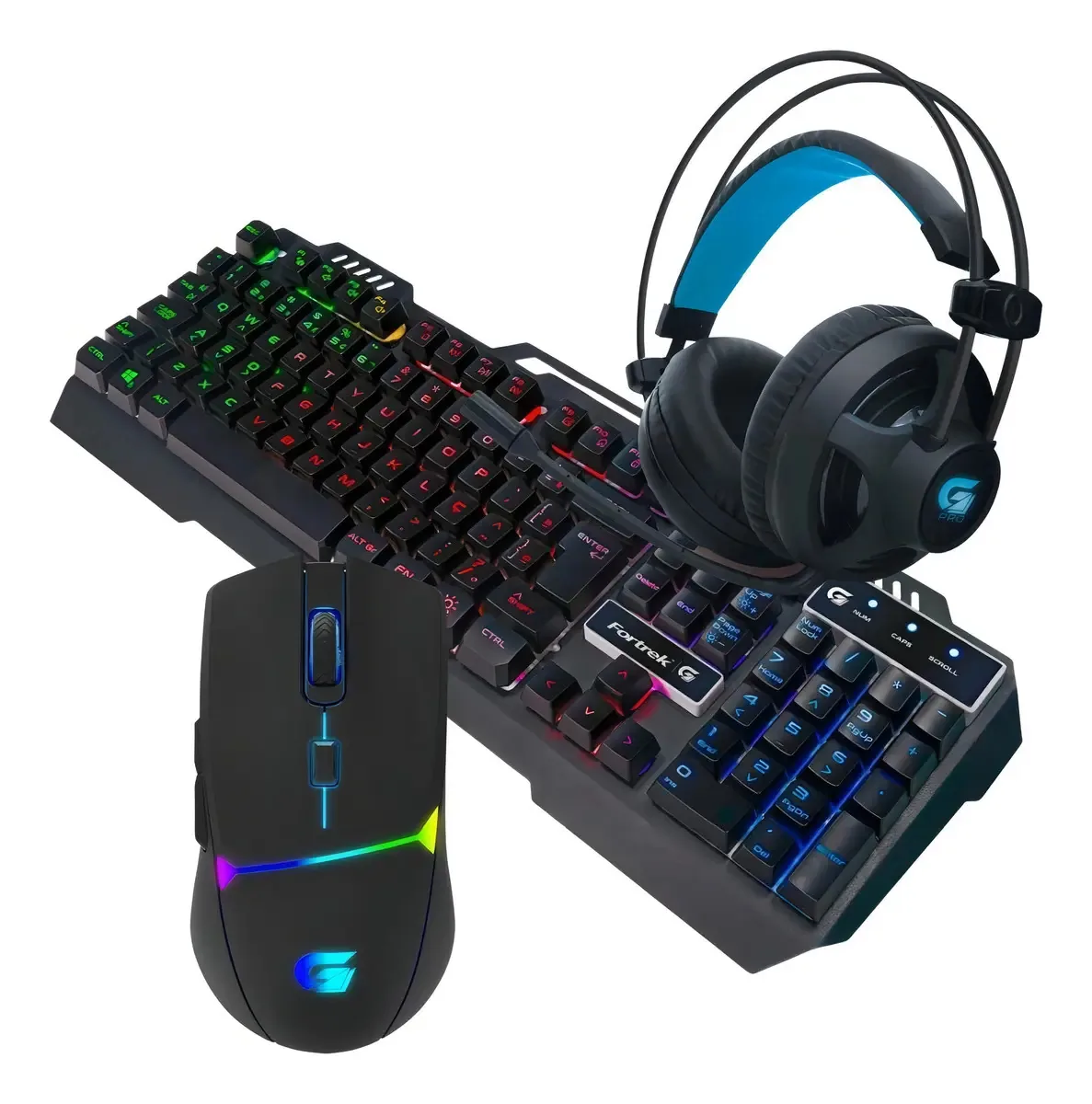 Kit Gamer Fortrek Teclado Mecânico Crusader ABNT2 Mouse RGB Headset H2 Preto