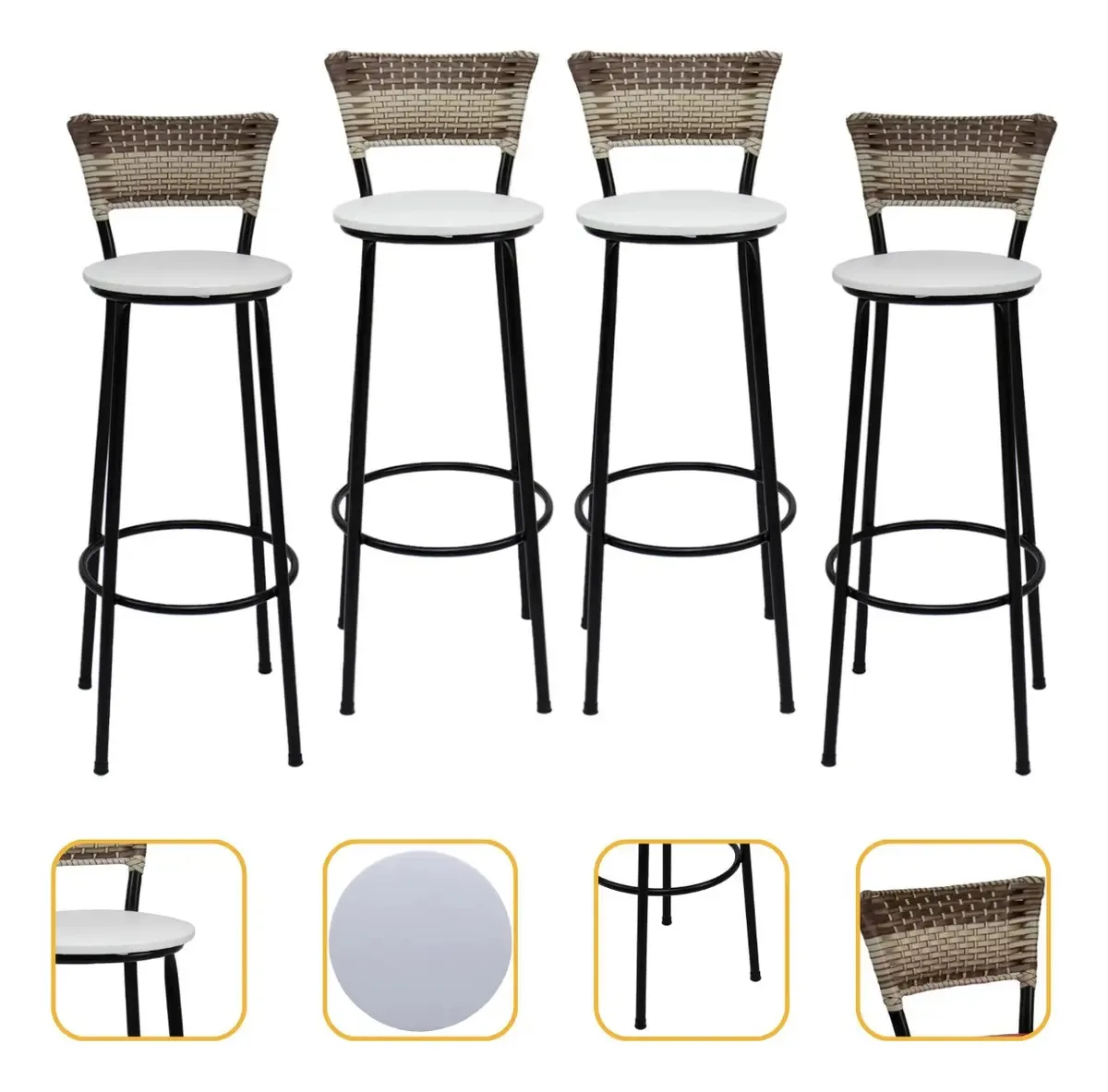 Banqueta Itagold 4 Unidades Alta 105cm Aço Carbono Acabamento Da Estrutura Estrutura Preta Cor Branco