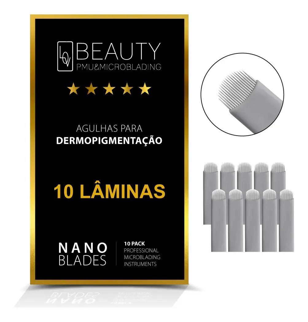 10 Lâminas Agulhas Tebori Micropigmentação Flex Microblading Cor Branco - 0.18mm