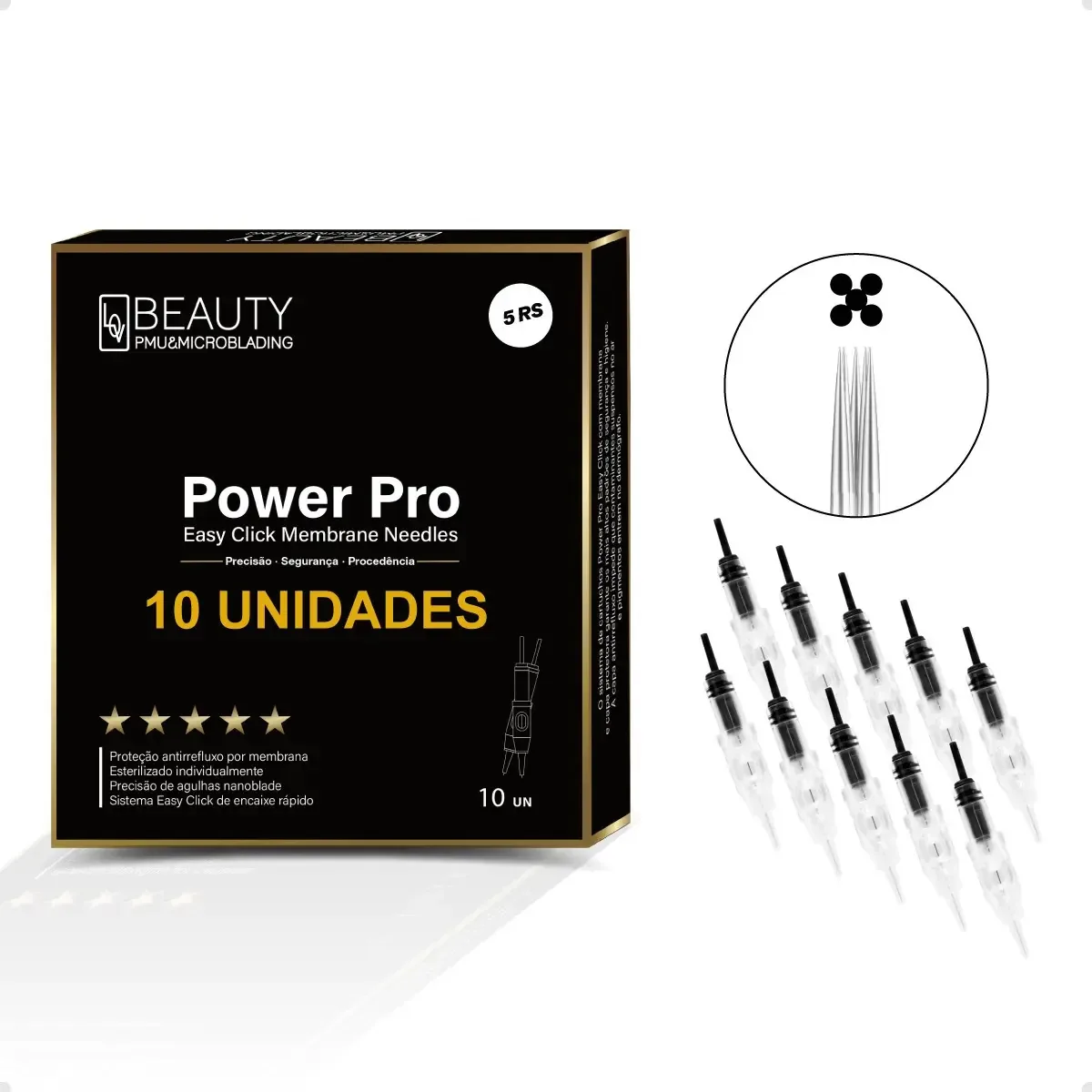 Agulha LovBeauty RS Circular 0.3mm Easy Click 5 Pontas Micropigmentação