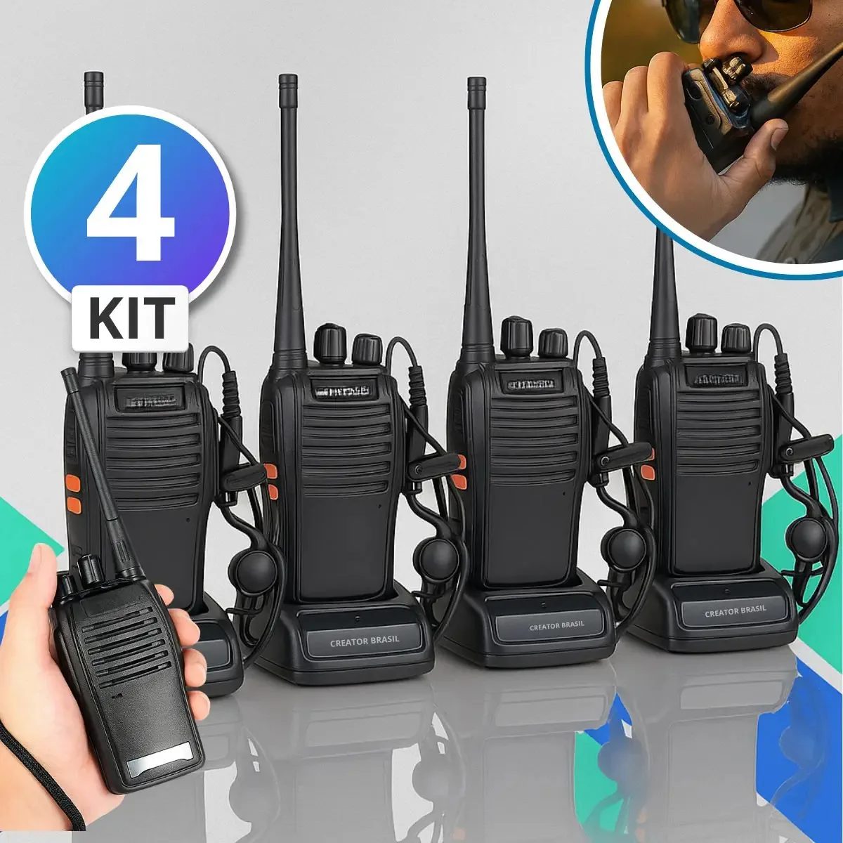 Kit 4 Rádio Comunicadores Walkie Talki 12km Longa Distâncias Alta Performance 16 Canais 400-470mhz