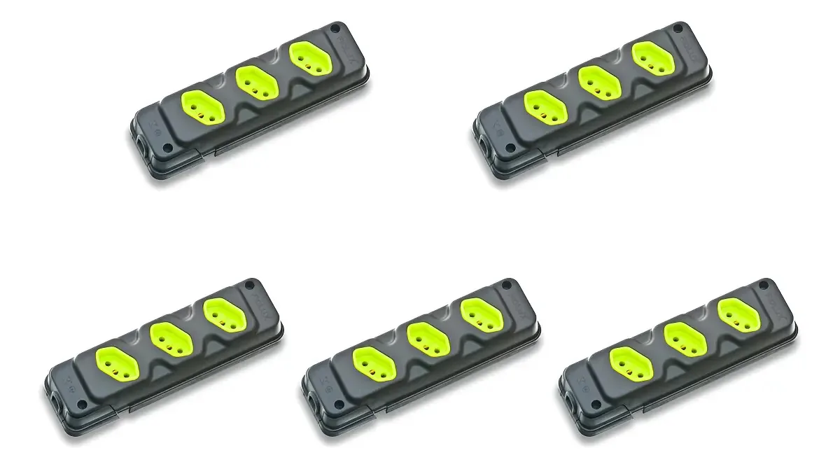 Kit 5 Tomadas Triplas Fiolux de 20A para Instalações Elétricas – Preto