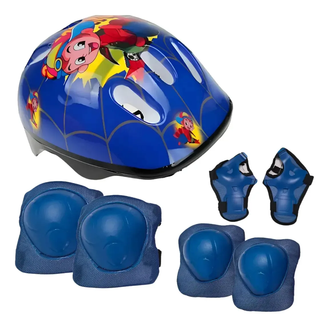 Kit Protecao Infantil Capacete Joelheira Cotoveleira Bike Azul
