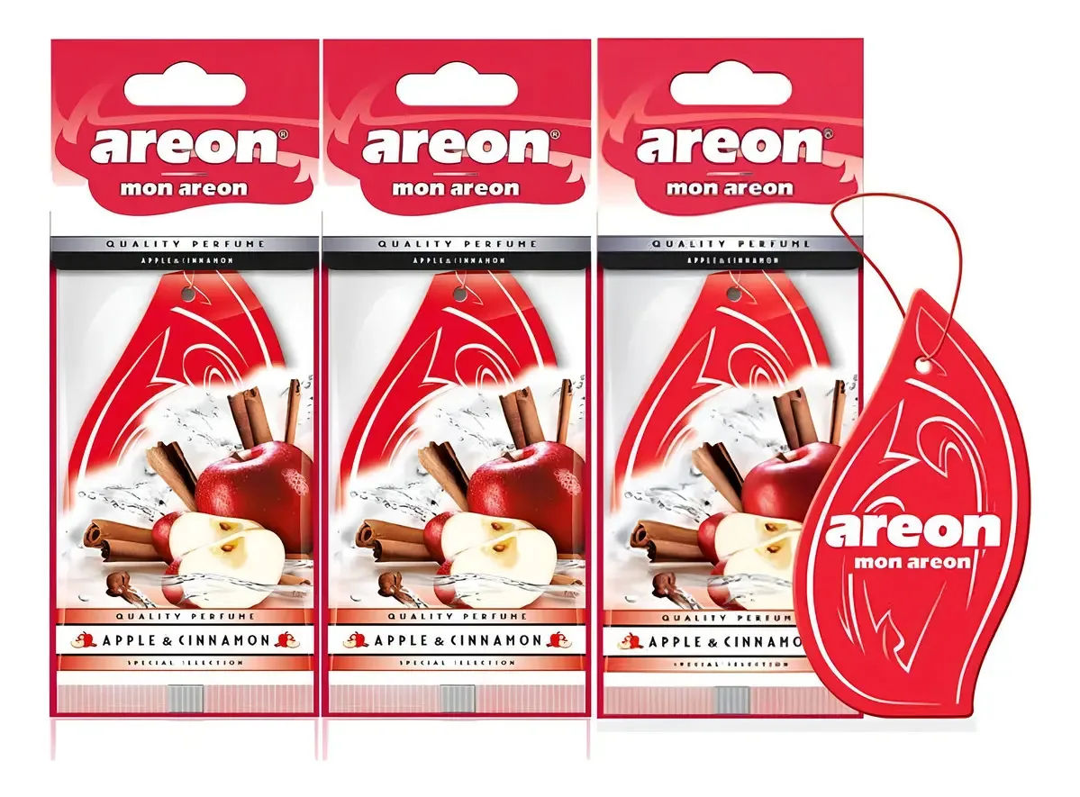 Kit 3 Aromatizantes Areon para Carro de Maçã e Canela