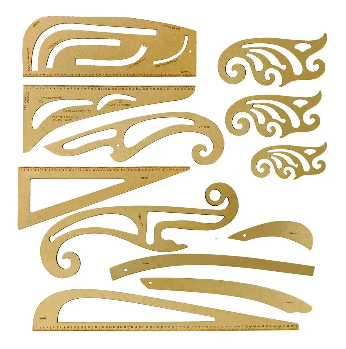 Kit 12 Réguas Esquadros MDF ADB Corte Costura Patchwork 70cm
